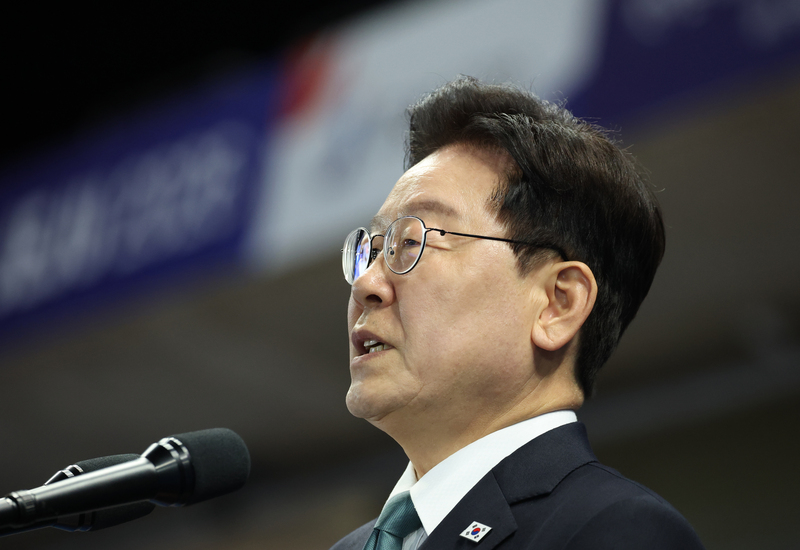 이재명 대통령이 16일 제주월드컵경기장에서 열린 제107회 전국체육대회 개회식에서 기념사를 하고 있다. / 사진=연합뉴스