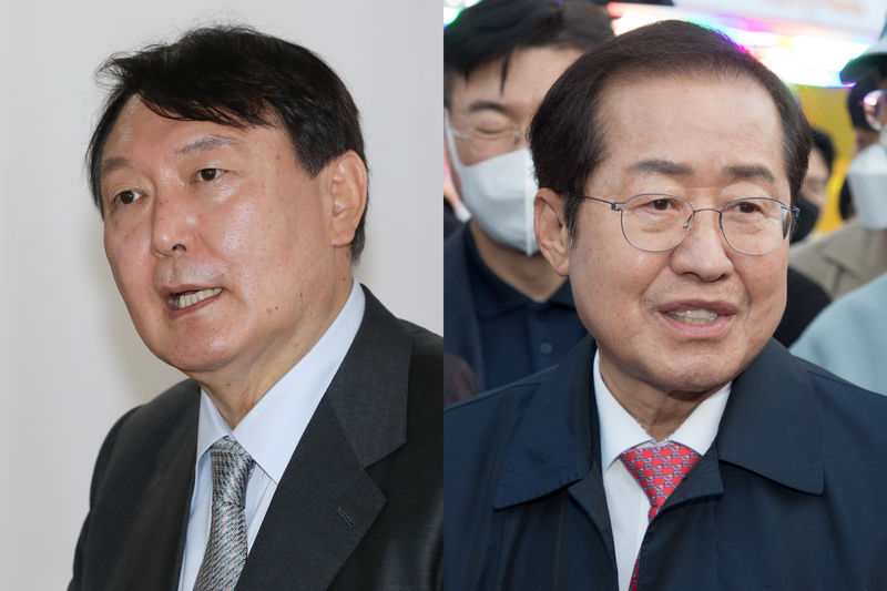 (왼쪽부터) 윤석열 국민의힘 대선 후보, 홍준표 국민의힘 의원 / 사진=연합뉴스, 국회사진기자단