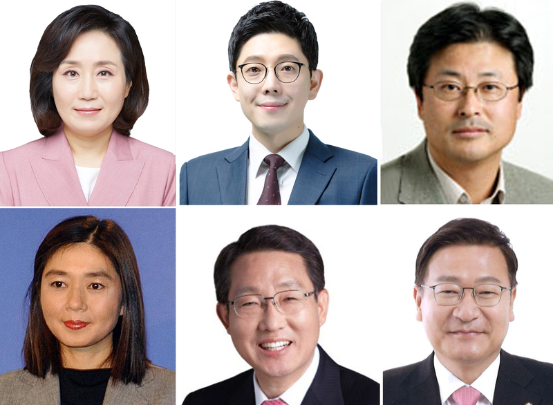 사진 위 왼쪽부터 전주혜 의원, 김병민 광진갑 당협위원장, 김종혁 전 중앙일보 편집국장. 사진 아래 왼쪽부터 김행 전 청와대 대변인, 김상훈 의원, 정점식 의원. 앞서 비대위원 인...