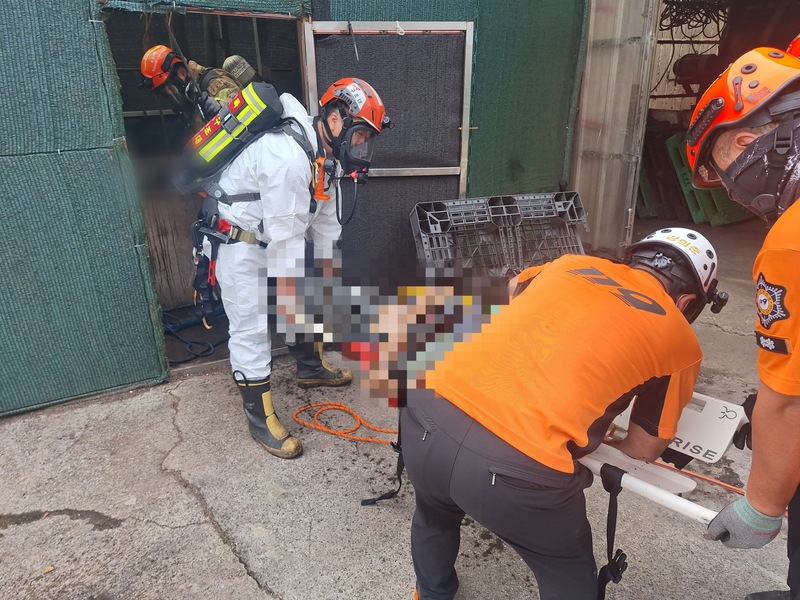병원 옮겨지는 외국인 근로자 / 사진=제주도 소방안전본부 제공