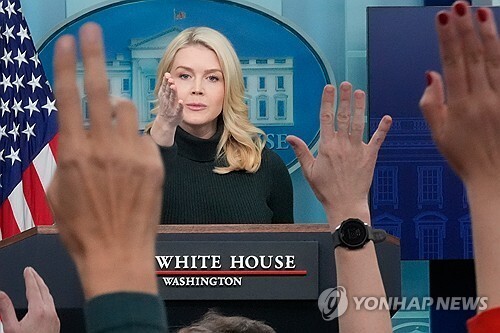 취재진에게 질문 기회를 주는 캐럴라인 레빗 미국 백악관 대변인 / 사진=AP, 연합뉴스