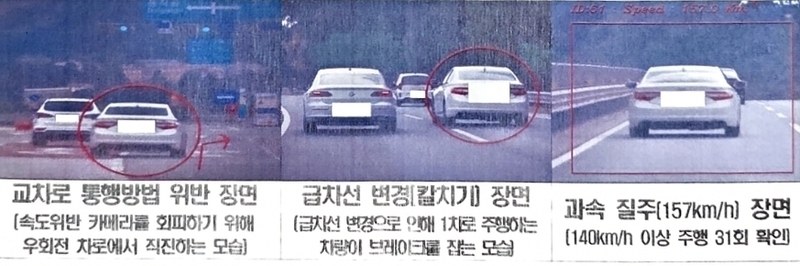 급차선 변경 등 교통법규 위반 운전자 적발 / 사진=강원경찰청 제공