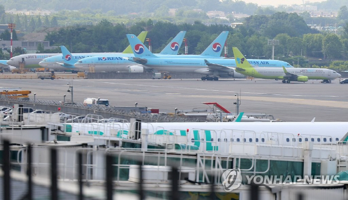 김포공항 국내선 활주로에 지난 31일 항공기들이 도열한 모습. [사진 출처 = 연합뉴스]