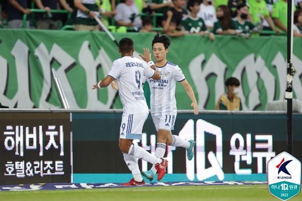 울산은 엄원상의 선제골을 끝까지 지키지 못했다. 사진=한국프로축구연맹 제공